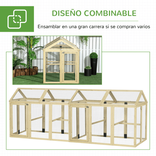 PawHut Galinheiro para Exterior 140x88,5x106 cm Galinheiro para 1-3 Galinhas com 3 Poleiros Estrutura de Madeira e 2 Portas com Fechadura para Pátio Madeira Clara