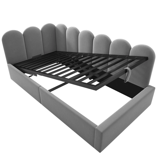 Cama estofada 90x190 cm - Sofá-cama com arrumação hidráulica - Cinza