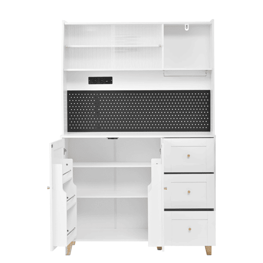 Armário alto 175 cm u2013 com tomadas, painel perfurado e arrumação u2013 branco
