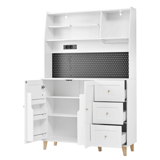 Armário alto 175 cm u2013 com tomadas, painel perfurado e arrumação u2013 branco
