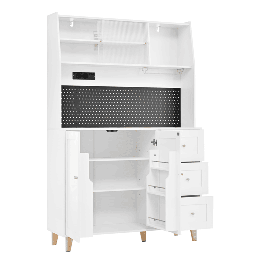 Armário alto 175 cm u2013 com tomadas, painel perfurado e arrumação u2013 branco