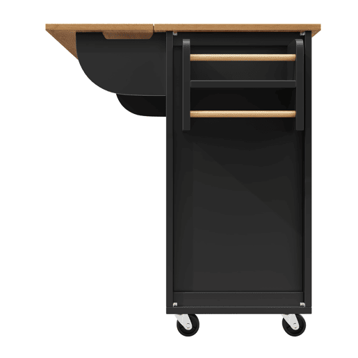 Ilha de cozinha 120x73x93cm - carrinho extraível com rodas, 2 portas, 4 gavetas, prateleiras ajustáveis, toalheiro, porta-temperos - preto