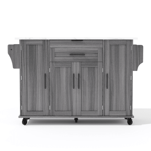 Ilha de cozinha móvel 120x45 cm - com superfície extensível até 70 cm, gaveta para utensílios, prateleiras ajustáveis, prateleira para especiarias, suporte para toalhas - Cinza