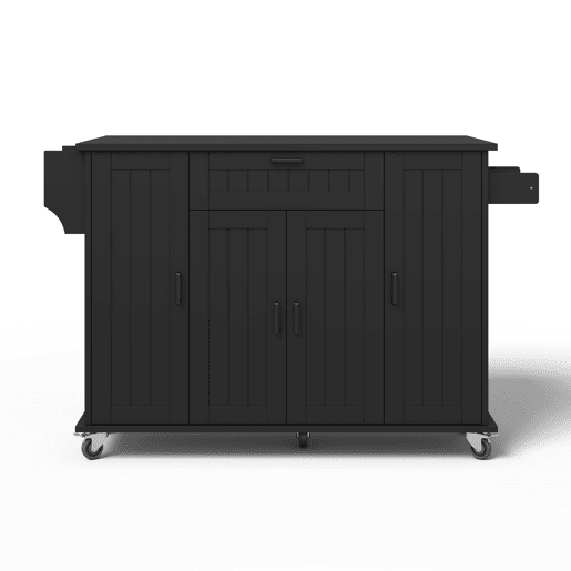 Ilha de cozinha 120x45(70)x95 - 4 portas, 1 gaveta, prateleiras para especiarias, toalheiros duplos - Preto
