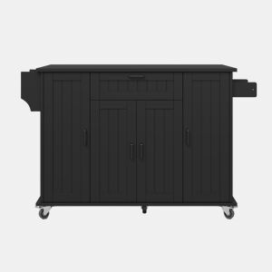 Ilha de cozinha 120x45(70)x95 - 4 portas, 1 gaveta, prateleiras para especiarias, toalheiros duplos - Preto
