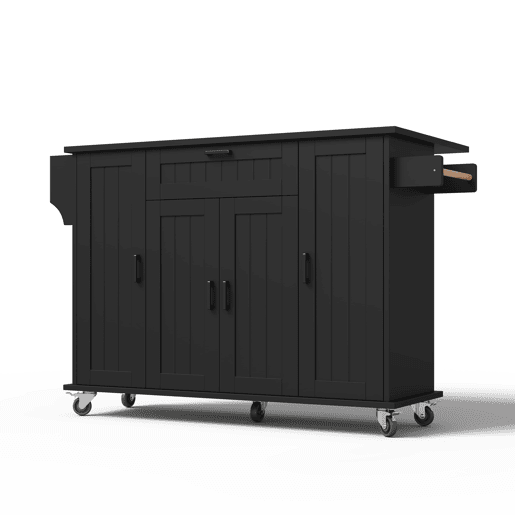 Ilha de cozinha 120x45(70)x95 - 4 portas, 1 gaveta, prateleiras para especiarias, toalheiros duplos - Preto