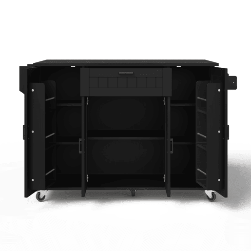 Ilha de cozinha 120x45(70)x95 - 4 portas, 1 gaveta, prateleiras para especiarias, toalheiros duplos - Preto