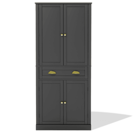 Armário de arrumação 182 cm - 4 portas, 1 gaveta, 2 portas com prateleiras, 6 compartimentos e 4 prateleiras ajustáveis - Preto