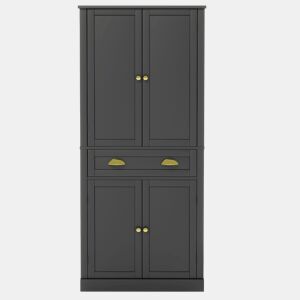 Armário de arrumação 182 cm - 4 portas, 1 gaveta, 2 portas com prateleiras, 6 compartimentos e 4 prateleiras ajustáveis - Preto
