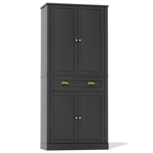 Armário de arrumação 182 cm - 4 portas, 1 gaveta, 2 portas com prateleiras, 6 compartimentos e 4 prateleiras ajustáveis - Preto