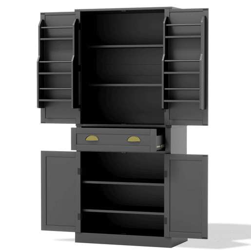 Armário de arrumação 182 cm - 4 portas, 1 gaveta, 2 portas com prateleiras, 6 compartimentos e 4 prateleiras ajustáveis - Preto