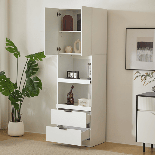 Armário de cozinha 200 cm - Armazenamento, portas, gavetas, prateleiras para micro-ondas, armário alto com proteção anti-capotamento, aparador multifuncional para sala de jantar e sala de estar - Branco Armário de cozinha 200 cm - Armazenamento, portas, gavetas, prateleiras para micro-ondas, armário alto com proteção anti-capotamento, aparador multifuncional para sala de jantar e sala de estar - Branco