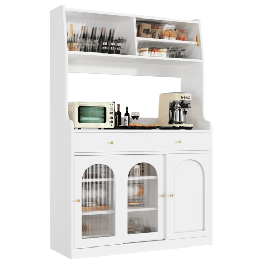 Armário de cozinha 120x40x180 cm - com prateleiras ajustáveis, 2 gavetas, iluminação LED com cores variáveis - Branco