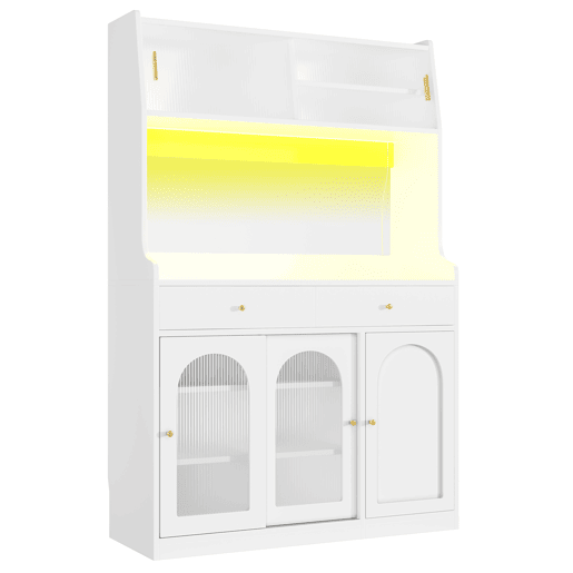 Armário de cozinha 120x40x180 cm - com prateleiras ajustáveis, 2 gavetas, iluminação LED com cores variáveis - Branco