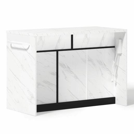 Ilha de cozinha 120x60x91 cm - Com tomadas, portas USB, prateleiras ajustáveis, puxadores metálicos, área de bar - Branco
