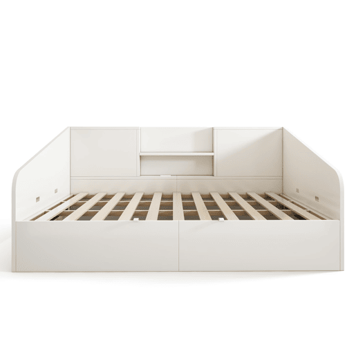 Cama hidráulica 140x190 - prateleiras, grande capacidade de armazenamento, USBType-C - branco