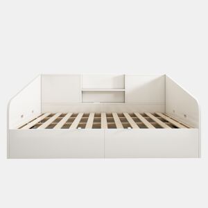 Cama hidráulica 140x190 - prateleiras, grande capacidade de armazenamento, USBType-C - branco