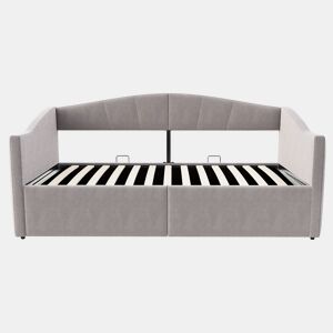 Sofá-cama 90x200 cm - Com arrumação hidráulica, com estrado e braços - Cinza claro