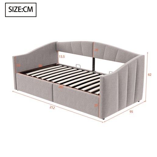 Sofá-cama 90x200 cm - Com arrumação hidráulica, com estrado e braços - Cinza claro