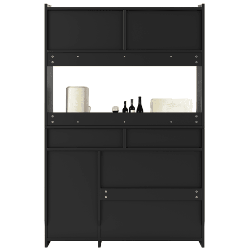 Armário de cozinha 120x40x180 cm - Com prateleiras ajustáveis, 2 gavetas, aparador com LED e luz variável - Preto