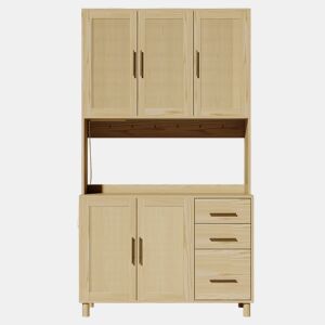 Buffet 183 cm - LED decorativas, 2 x USB, 2 x tomadas, prateleiras ajustáveis, 3 gavetas, puxadores metálicos dourados - Natural