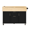 Ilha de cozinha móvel 120×40-60-80×92 cm - Mesa extensível, com gavetas e suporte para toalhas - Preto e natural