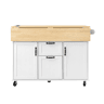 Ilha de cozinha móvel 120×40-60-80×92 cm - Mesa extensível, com gavetas e toalheiro, branca