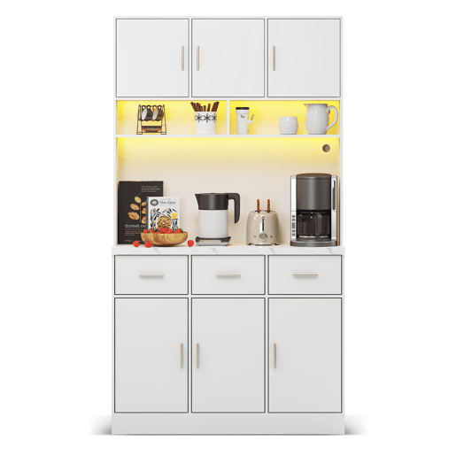 Buffet multifuncional 100x40x180 cm - com iluminação LED, controlo remoto, prateleiras ajustáveis, orifícios para cabos e tomadas - Branco