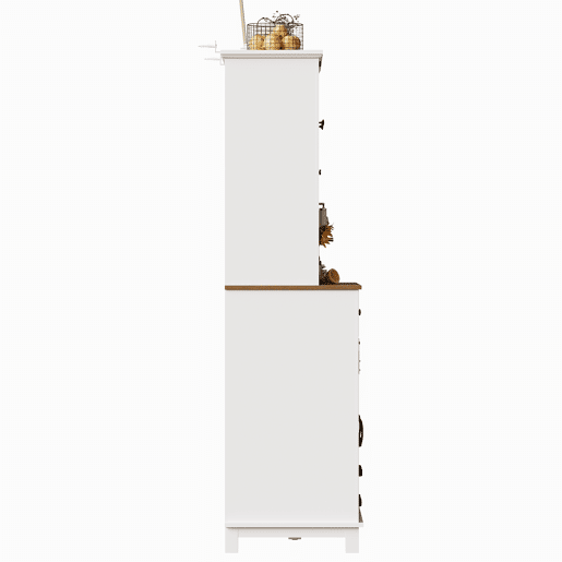 Armário de cozinha 105x38,4x180 cm - Aparador alto, vitrina, prateleiras ajustáveis, com iluminação LED - Branco