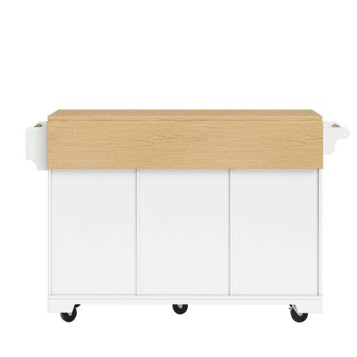 Ilha de cozinha 120x40x95 cm - Carrinho com rodas, extensível, com suporte para toalhas e prateleira para especiarias - Branco