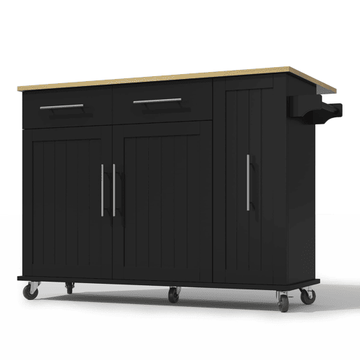 Ilha de cozinha 107 cm - Carrinho móvel com 3 níveis, arrumação e 2 gavetas - Preto+Natural
