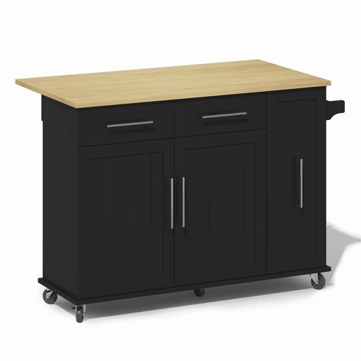 Ilha de cozinha 107 cm - Carrinho móvel com 3 níveis, arrumação e 2 gavetas - Preto+Natural