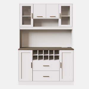Armário lateral 120x36,3x180 cm - com iluminação LED, tomada, 6 portas, 2 gavetas grandes - branco