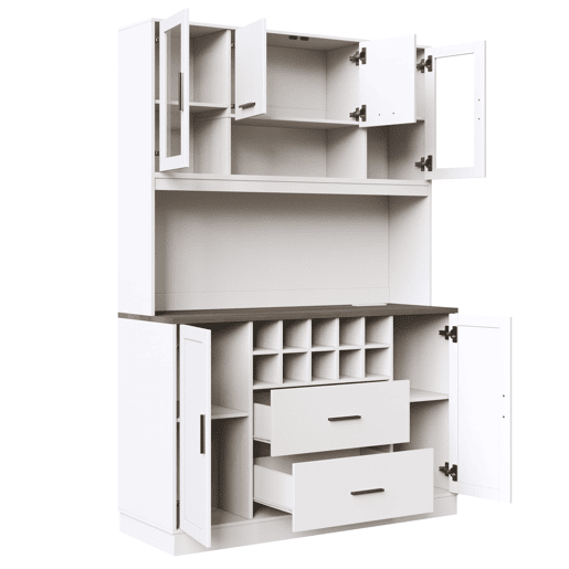 Armário lateral 120x36,3x180 cm - com iluminação LED, tomada, 6 portas, 2 gavetas grandes - branco