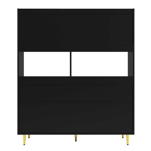 Armário de sala de jantar 145x39x171 cm - Portas de vidro Changhong, prateleira para copos de vinho, armazenamento em camadas - Preto