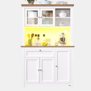 Armário de cozinha 104x40x180 cm - Com prateleiras ajustáveis, vitrina, iluminação LED - Branco