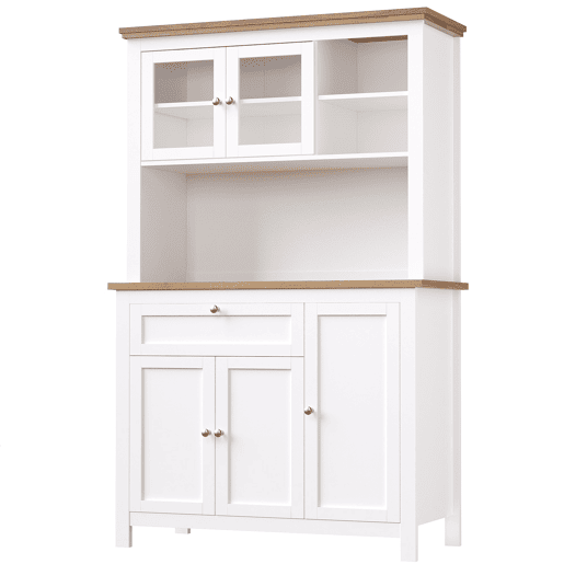 Armário de cozinha 104x40x180 cm - Com prateleiras ajustáveis, vitrina, iluminação LED - Branco