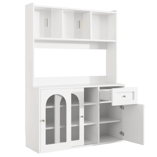 Armário de cozinha - 104x40x180 cm - com prateleiras ajustáveis, aparador, vitrine, com iluminação LED - Branco