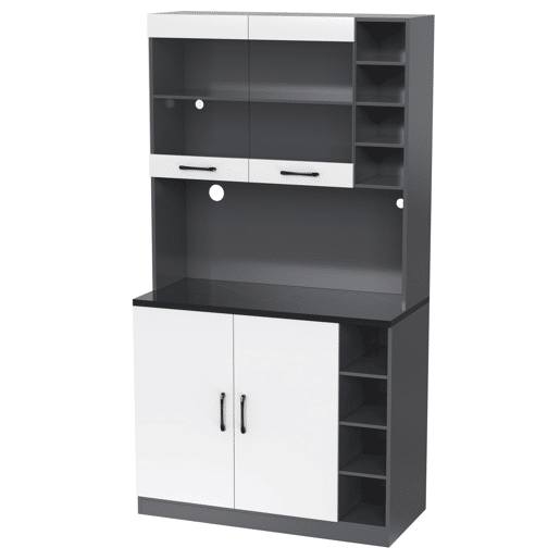 Armário de cozinha 100x47x187 cm - Buffet com iluminação LED ambiente, orifícios para cabos, espaço para micro-ondas - Branco + Cinza