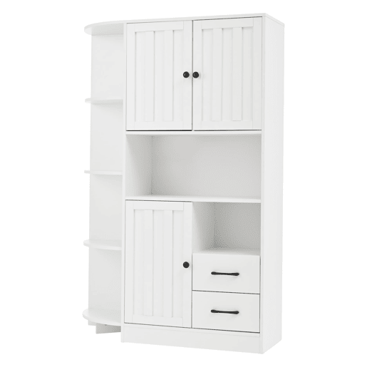 Armário de canto 104x35x155 cm - Vitrine com 3 portas e 2 gavetas, 14 compartimentos - Branco