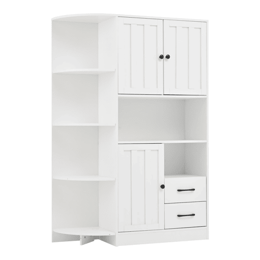Armário de canto 104x35x155 cm - Vitrine com 3 portas e 2 gavetas, 14 compartimentos - Branco