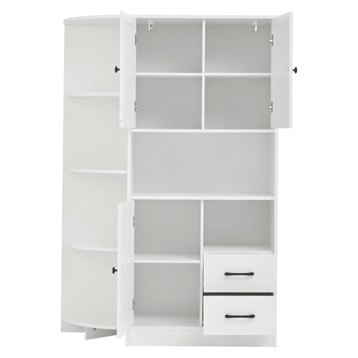 Armário de canto 104x35x155 cm - Vitrine com 3 portas e 2 gavetas, 14 compartimentos - Branco