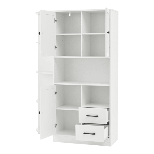 Armário de canto 104x35x155 cm - Vitrine com 3 portas e 2 gavetas, 14 compartimentos - Branco