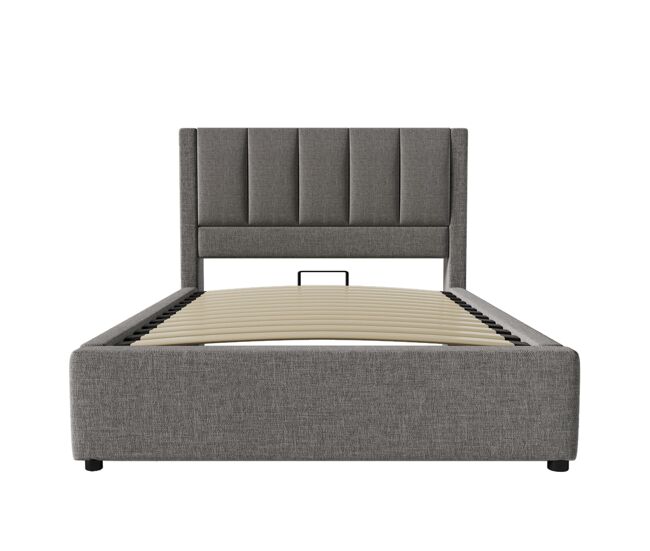 Cama tapizada 90x200 cm - cama individual con soporte oculto para vasos y estación de carga - gris