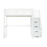 Cama alta 140x200 cm - Com escada de segurança, corrimão, estrutura em pinho maciço - Branco