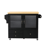 Ilha de cozinha móvel - com rodas, mesa extensível, porta-copos e armazenamento - Preto e Natural