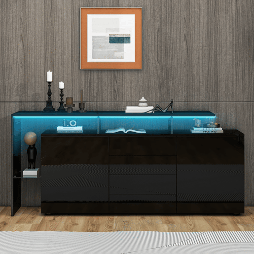 Aparador de sala 160x40x80 cm - com LED, alto brilho, multiuso - preto Aparador de sala 160x40x80 cm - com LED, alto brilho, multiuso - preto