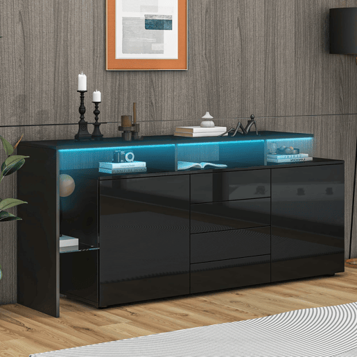 Aparador de sala 160x40x80 cm - com LED, alto brilho, multiuso - preto Aparador de sala 160x40x80 cm - com LED, alto brilho, multiuso - preto