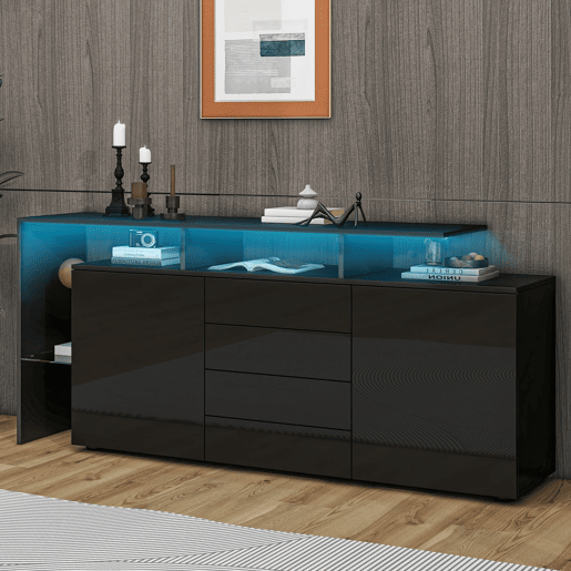 Aparador de sala 160x40x80 cm - com LED, alto brilho, multiuso - preto Aparador de sala 160x40x80 cm - com LED, alto brilho, multiuso - preto