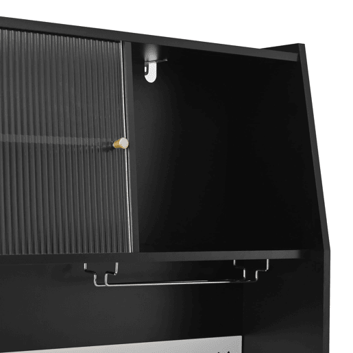 Armário alto com tomadas e painel perfurado u2013 com porta-copos e arrumação u2013 preto